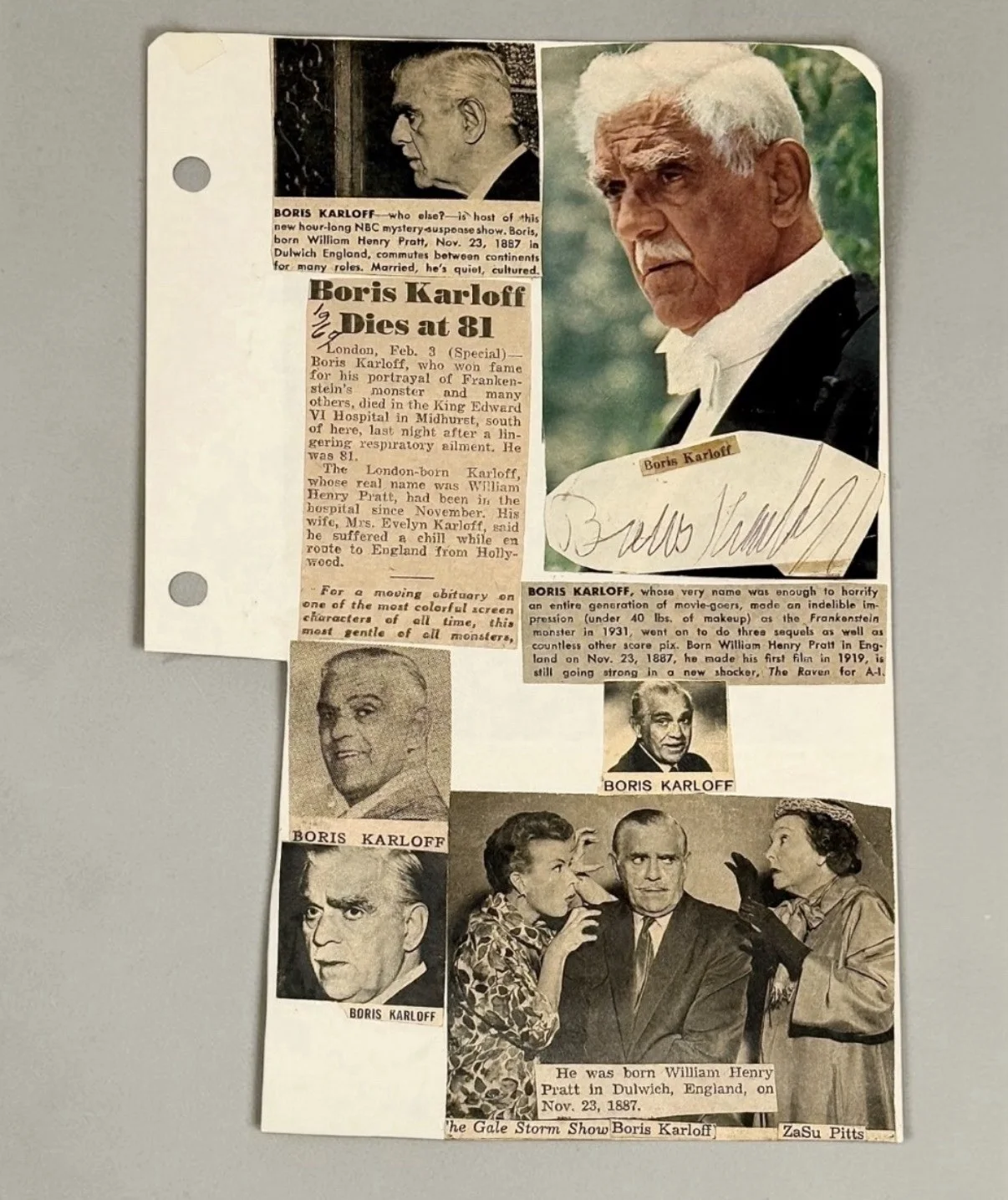 Boris Karloff PSA DNA Autograph LOA Signed Cut Frankenstein Display + Photo RARE, image 3