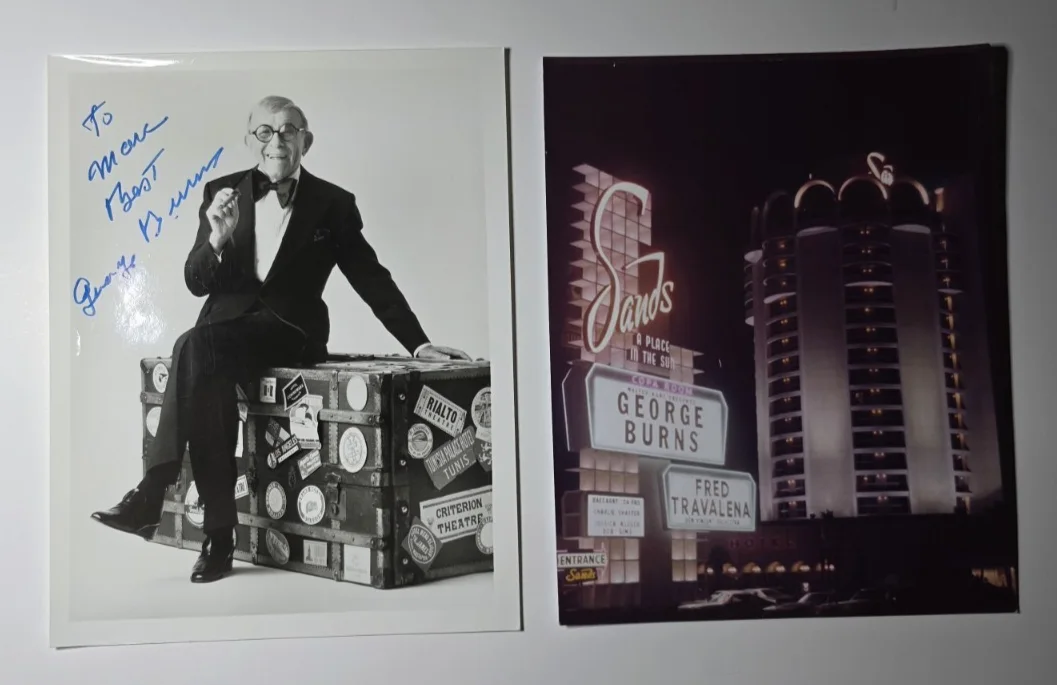 GEORGE BURNS Autographed / SIGNED Photo & Las Vegas SANDS Hotel Marquee Photo, изображение 2