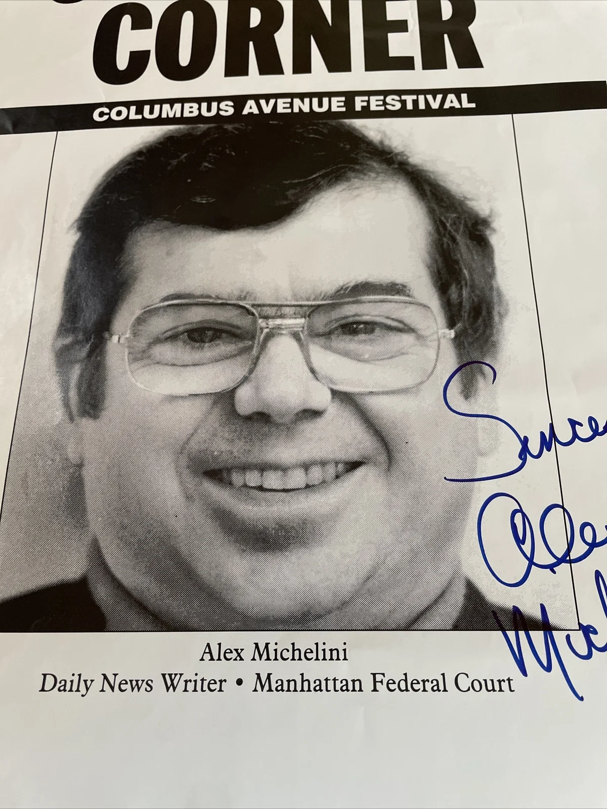 Alex Michelini — Alex Michelini Writer Autographed 1993 Special Daily News Columbus Ave Festival, изображение 3