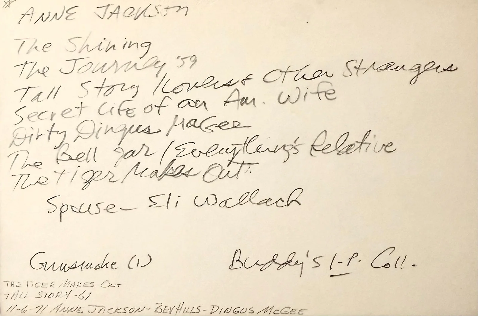 Anne Jackson — ANNE JACKSON Signed Autographed 4x6 INDEX CARD Dirty Dingus Magee THE BELL JAR, изображение 2