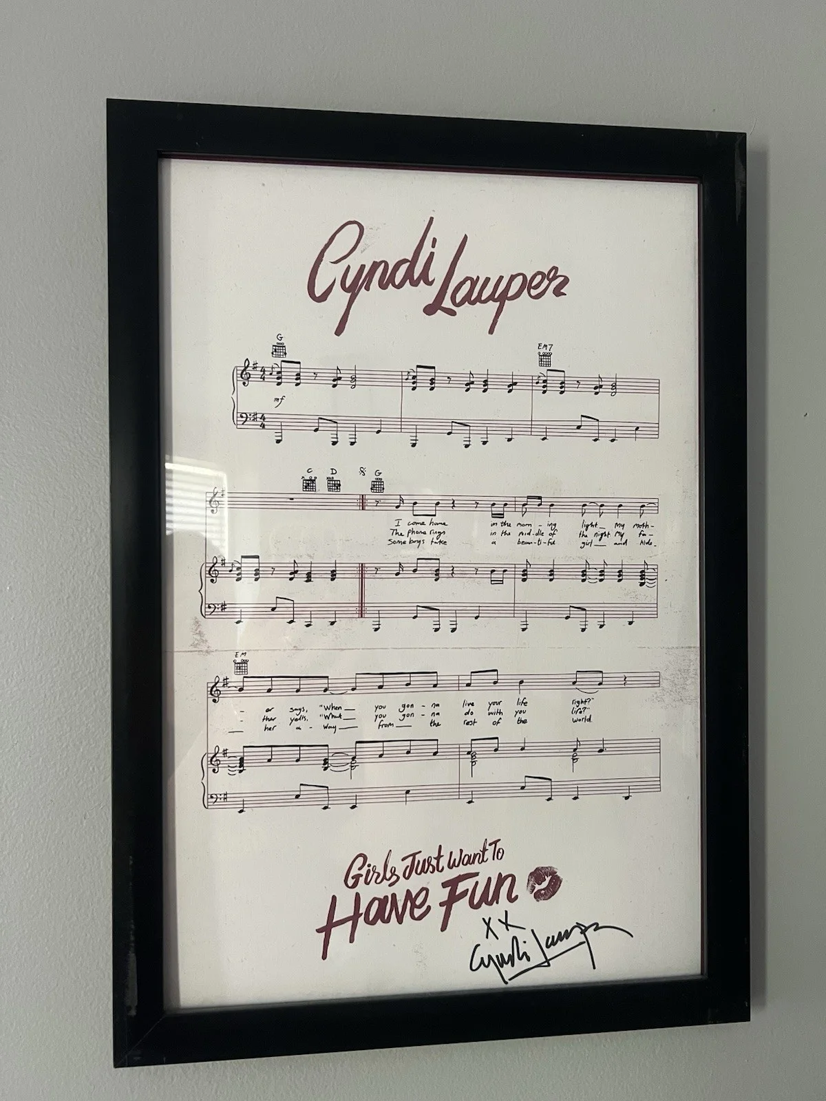 Cyndi Lauper — Cyndi Lauper Signed Original Framed Sheet Music "Girls Just Want to Have Fun"