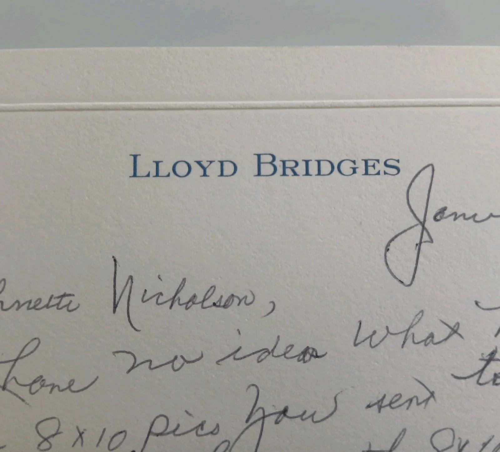 lloyd bridges handwitten signed note his embossed stationary card dated 1999, image 3
