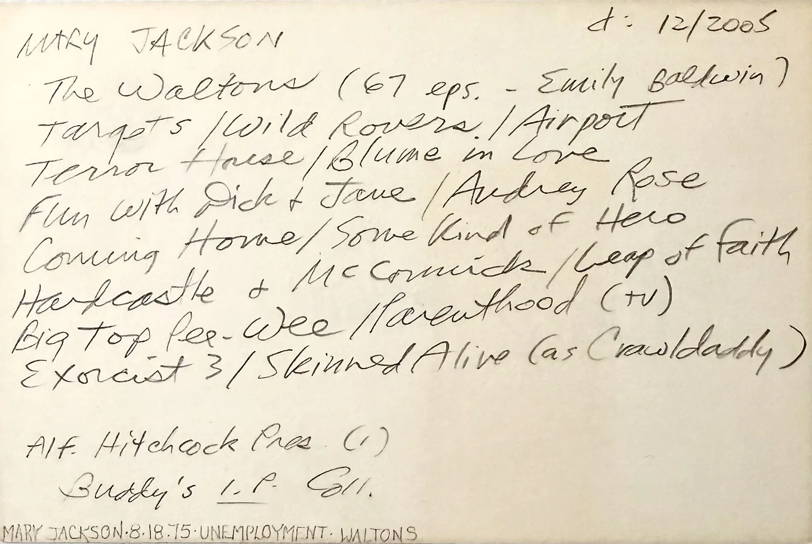 Mary Jackson — MARY JACKSON Signed Autograph 4x6 INDEX CARD Terror at Red Wolf Inn THE WALTONS, image 2