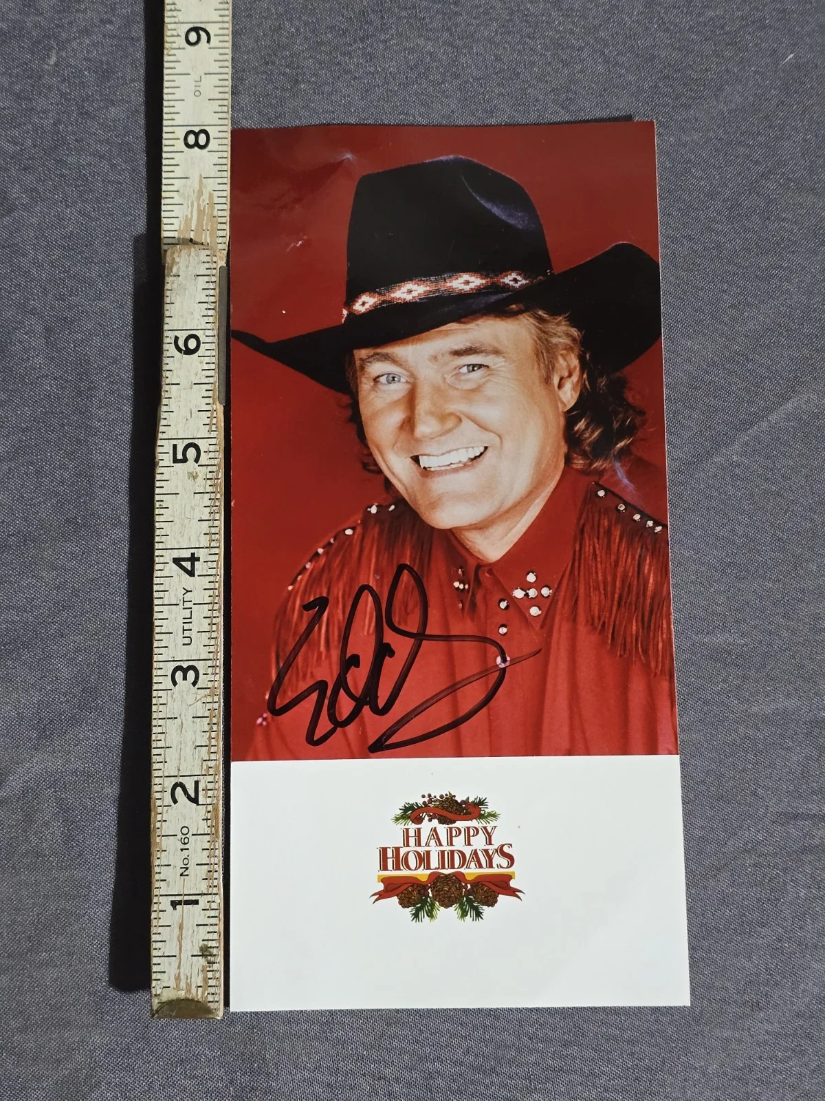 Eddy Raven Signed Autographed Holiday Photo Card Country Music 8"x4" Cowboy, изображение 3