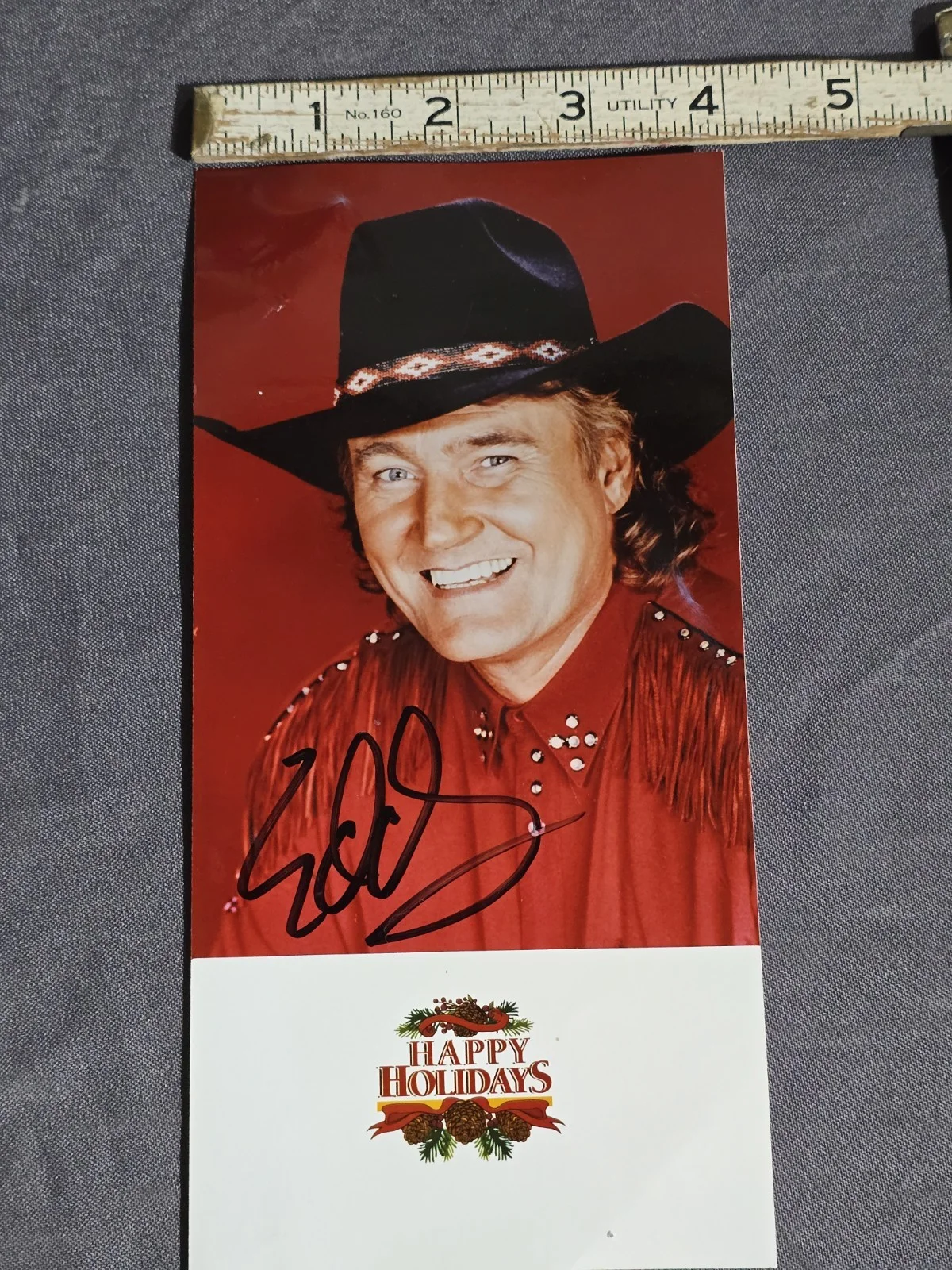 Eddy Raven Signed Autographed Holiday Photo Card Country Music 8"x4" Cowboy, изображение 4