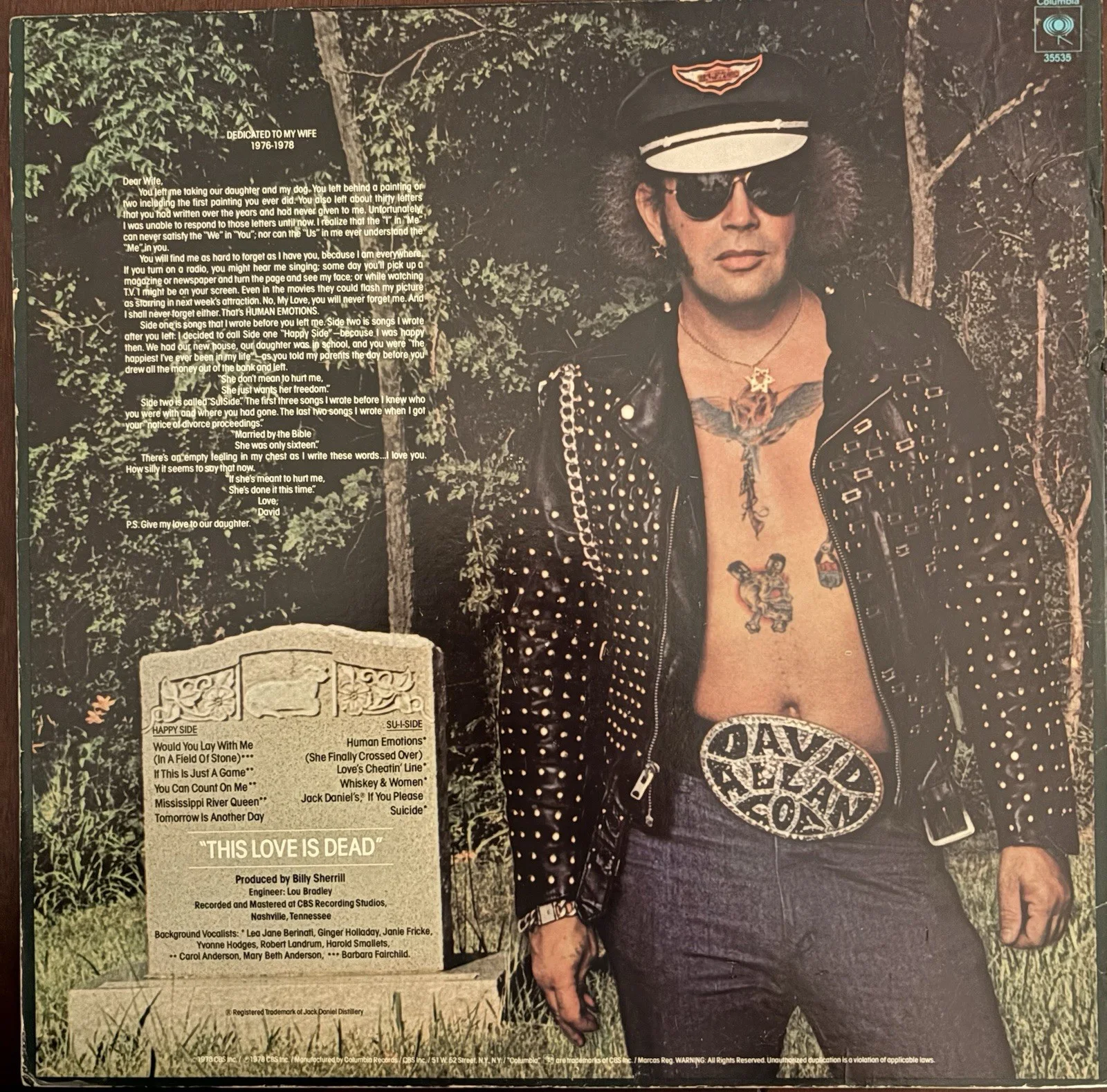David Allan Coe Human Emotions Signed Autographed Vinyl Record, image 2