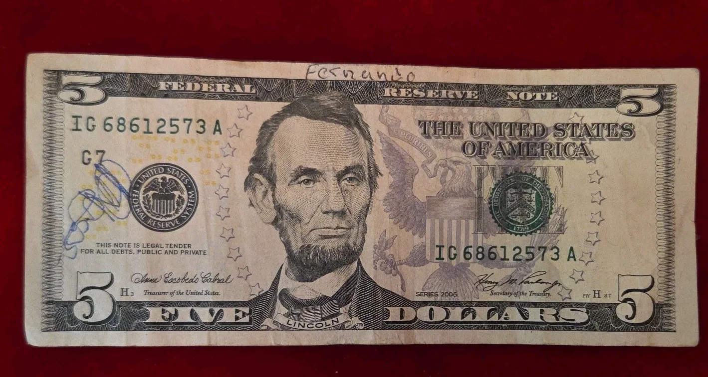 Kunal Nayyar — Kunal Nayyar Autographed Five Dollar Bill, image 2