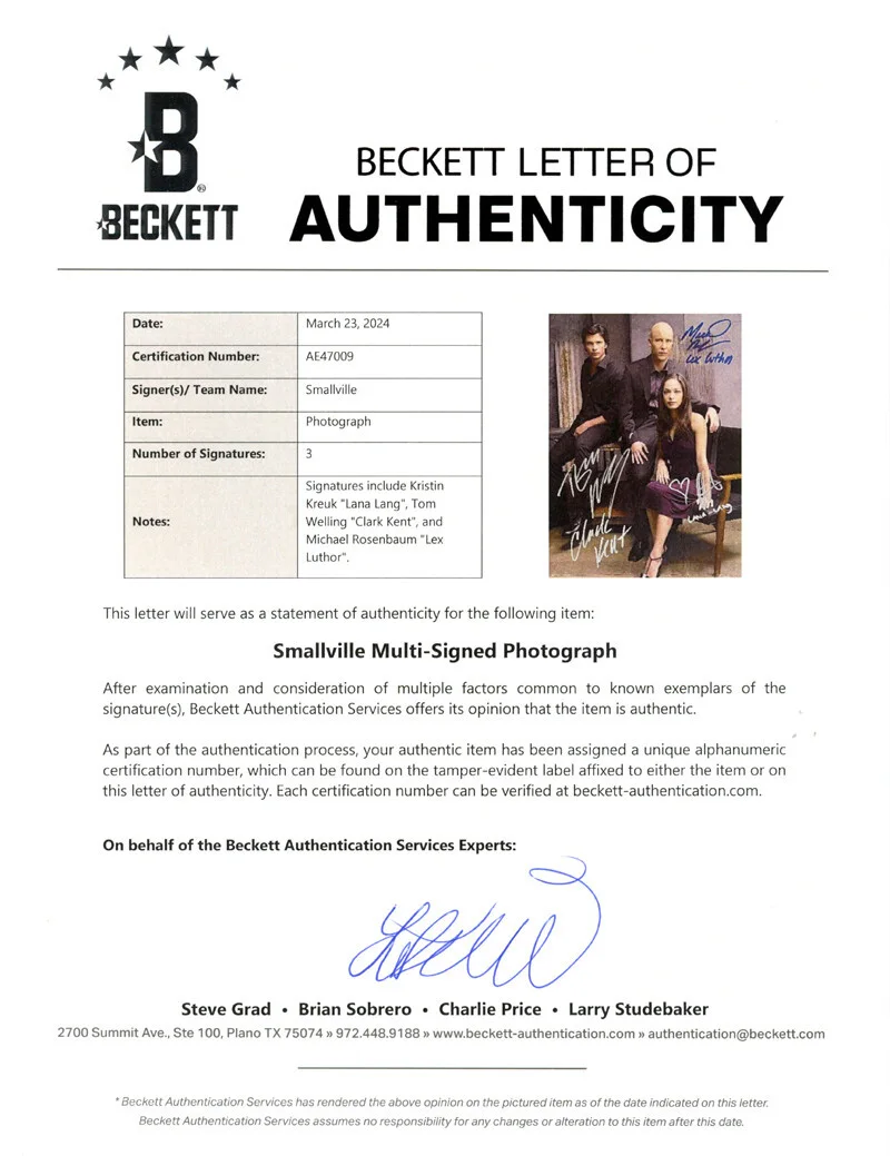 TOM WELLING ROSENBAUM KRISTIN KREUK SIGNED 11x14 PHOTO SMALLVILLE BECKETT BAS, изображение 5