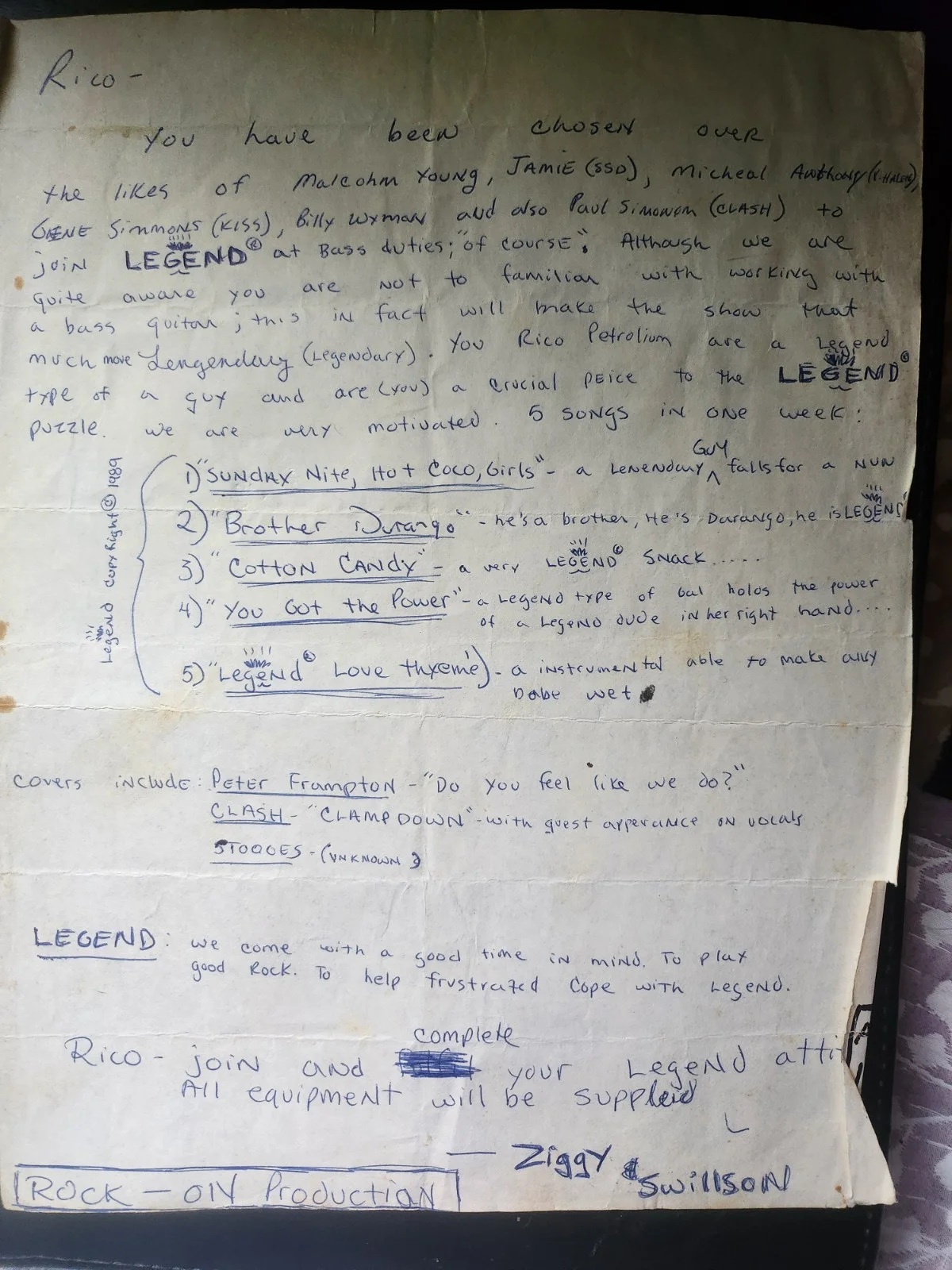 Autographed Ziggy Marley Rock And Roll Contract For LEGEND RICO PETROLEUM Band, изображение 4