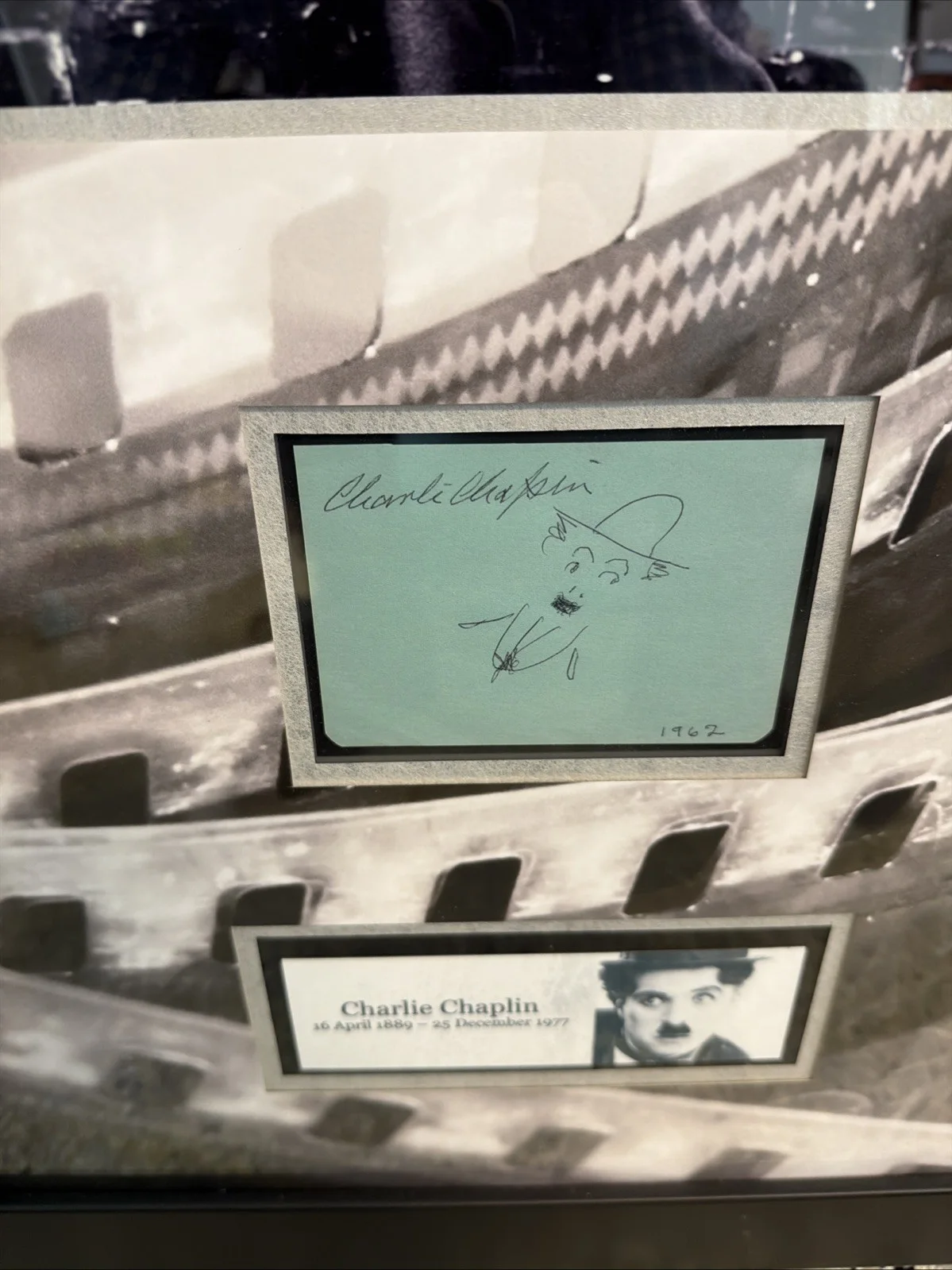 Charlie Chaplin Autograph & Self Portrait Drawing Dated 1962, image 2