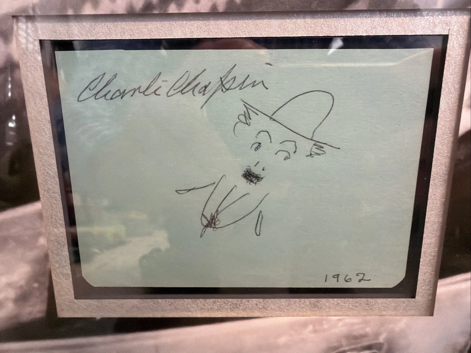 Charlie Chaplin Autograph & Self Portrait Drawing Dated 1962, image 3