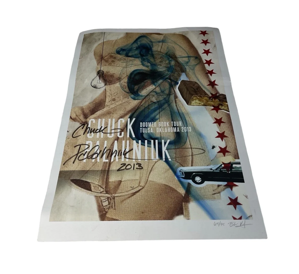 Chuck Palahniuk — Chuck Palahniuk Signed Autographed 12”x18” Poster Limited 65/75 Doomed Book Tour