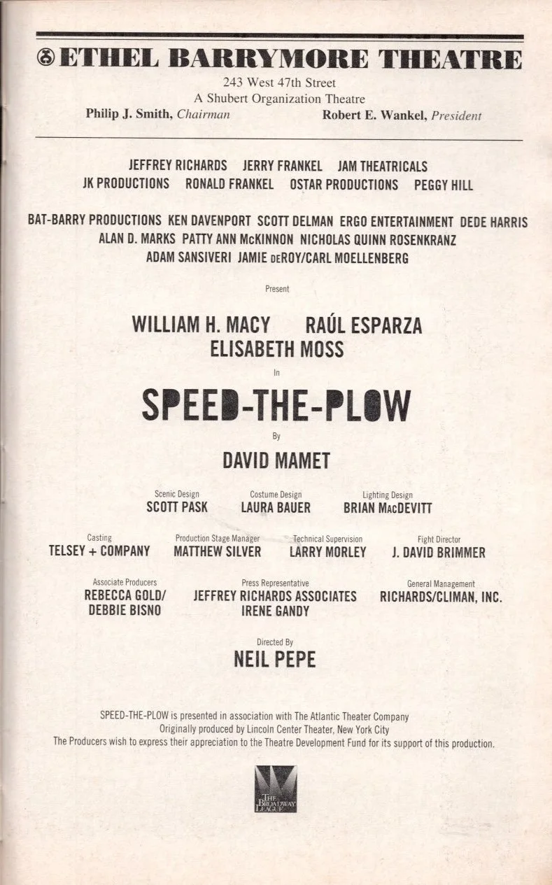 Cast — Raul Esparza William H. Macy Elisabeth Moss Signed Speed-The-Plow Playbill, image 2