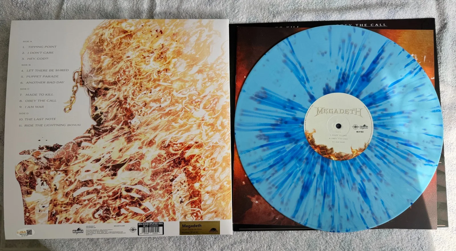 Megadeth Signed Vinyl Limited Ocean Splatter #29/49 JSA Authenticated Yellow!, image 4
