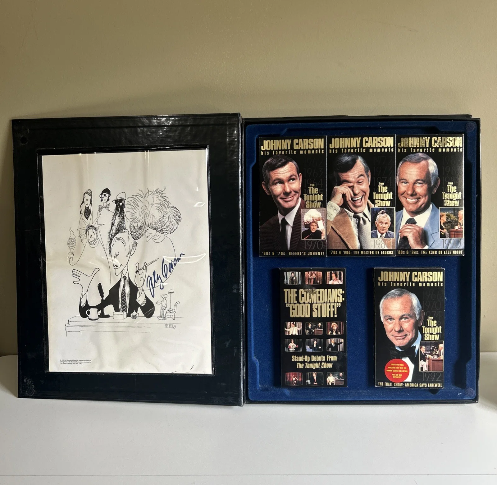 Johnny Carson — The Johnny Carson Collection 1992 VHS Tapes & Signed Lithograph by Al Hirschfeld, image 2