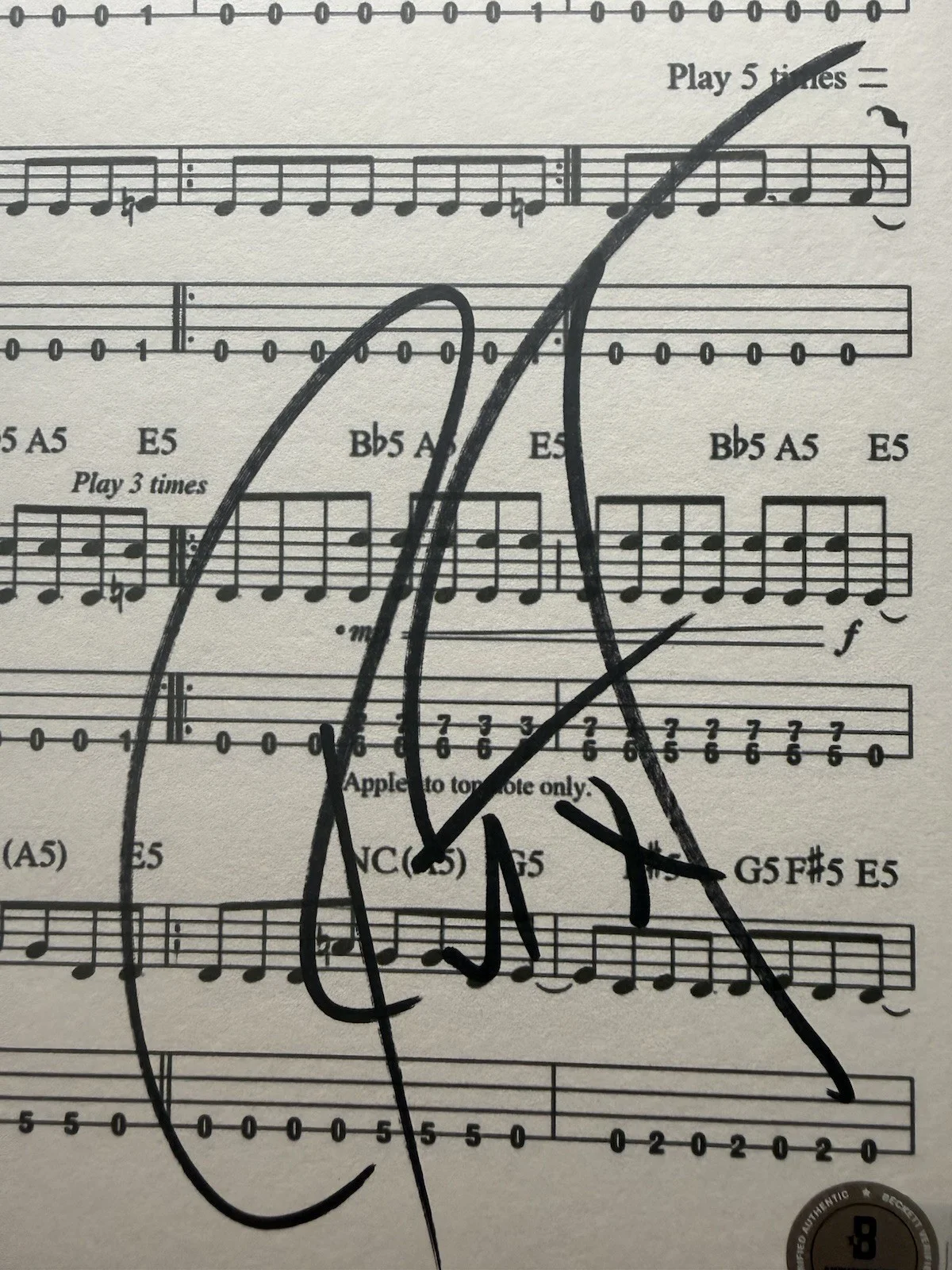 Robert Trujilio Signed 8.5x11 Megadeath Enter Sandman Music Sheet Beckett COA, image 2