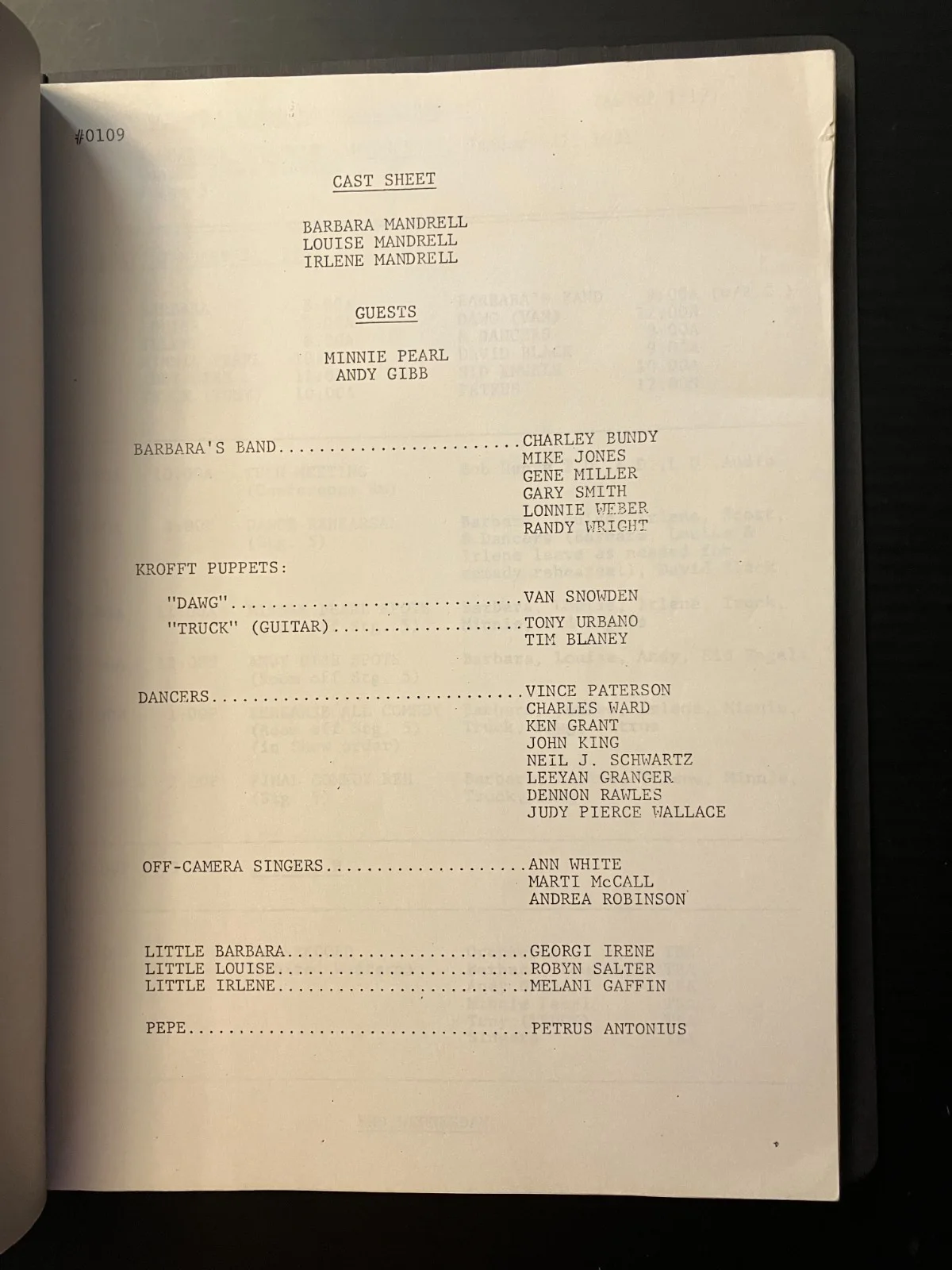 Barbara & The Mandrell Sisters, Minnie Pearl, Andy Gibb Original Script SIGNED, image 2