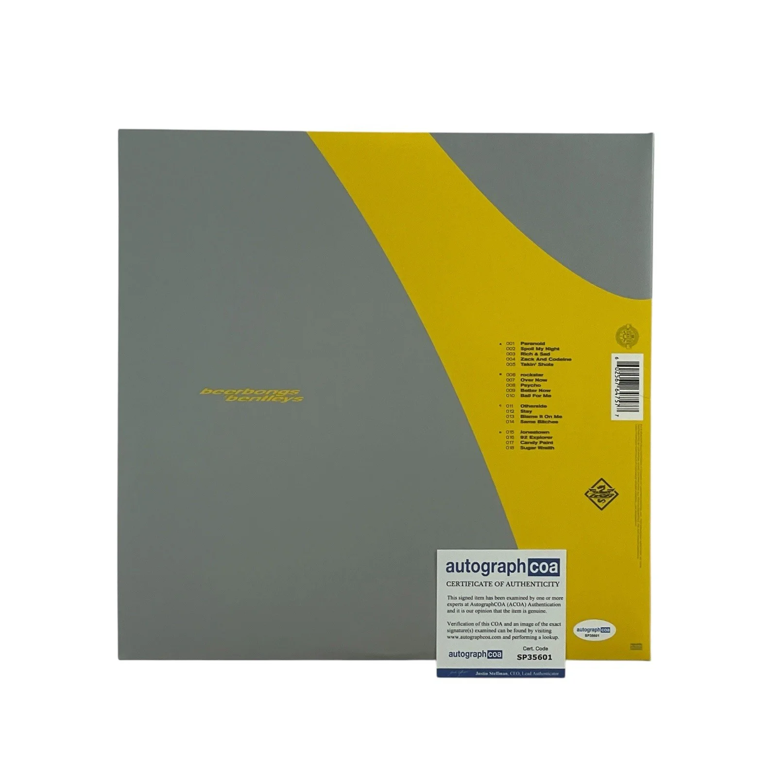 Post Malone Autographed Limited Edition Beerbongs & Bentleys Clear Vinyl Album, изображение 5