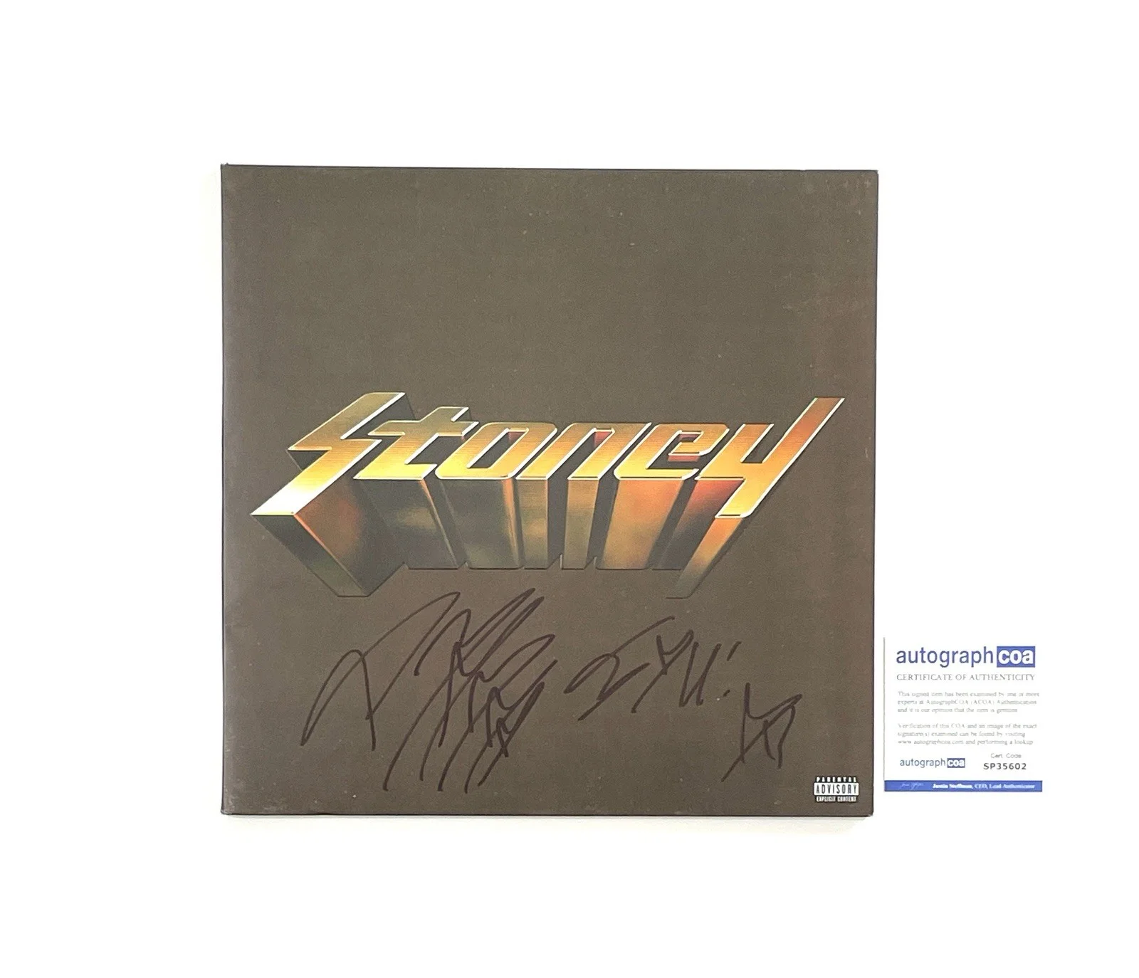 Post Malone Autographed Limited Edition Stoney Orange Colored Double Vinyl Album, image 2