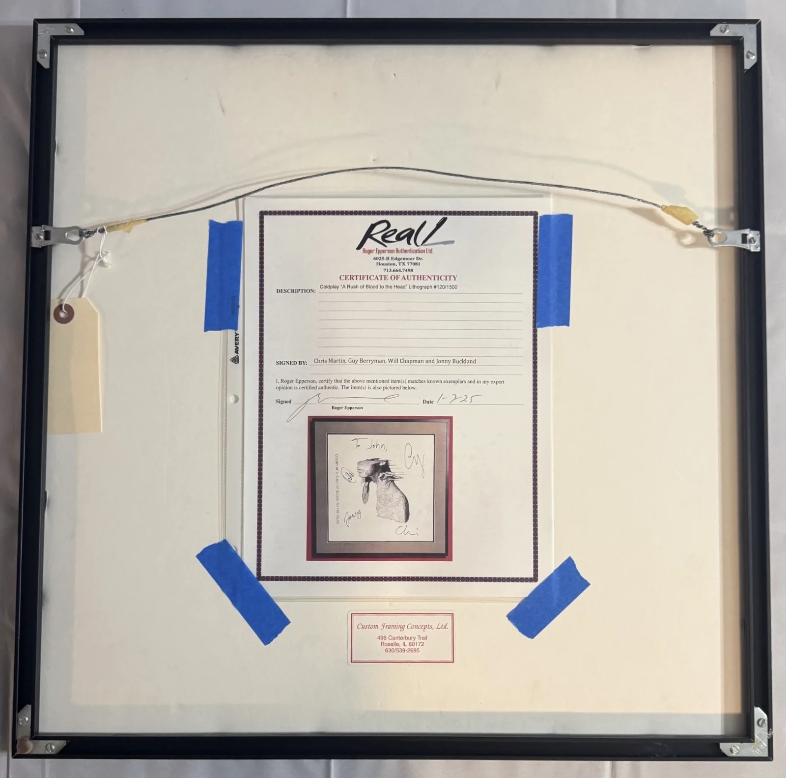 REAL signed COLDPLAY x 4 auto FRAMED 16"x 16" LITHO A Rush of Blood to the Head, image 2