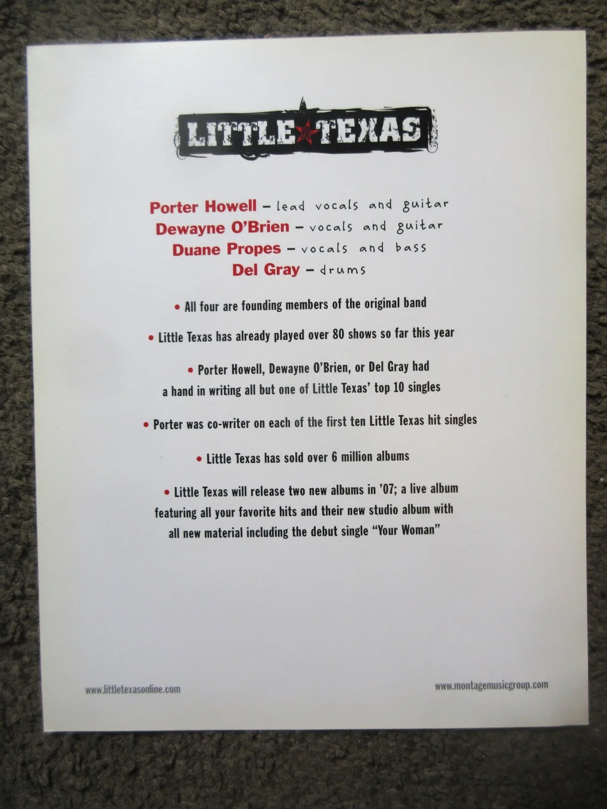 LITTLE TEXAS 8"x11" FULL COLOR SIGNED PHOTO ALL 4 MEMBERS 2007 PUBLICITY MAILING, image 4