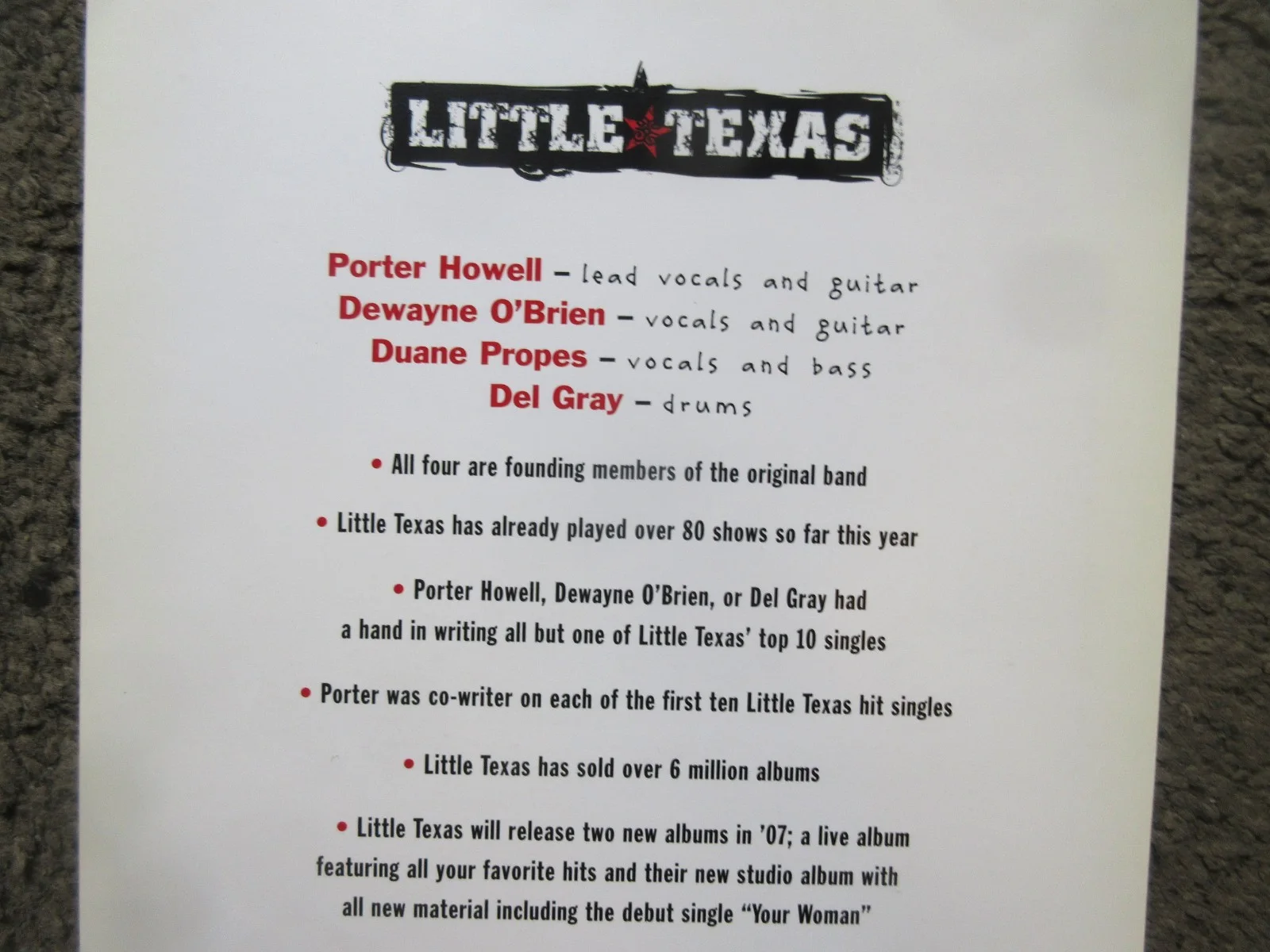 LITTLE TEXAS 8"x11" FULL COLOR SIGNED PHOTO ALL 4 MEMBERS 2007 PUBLICITY MAILING, image 5