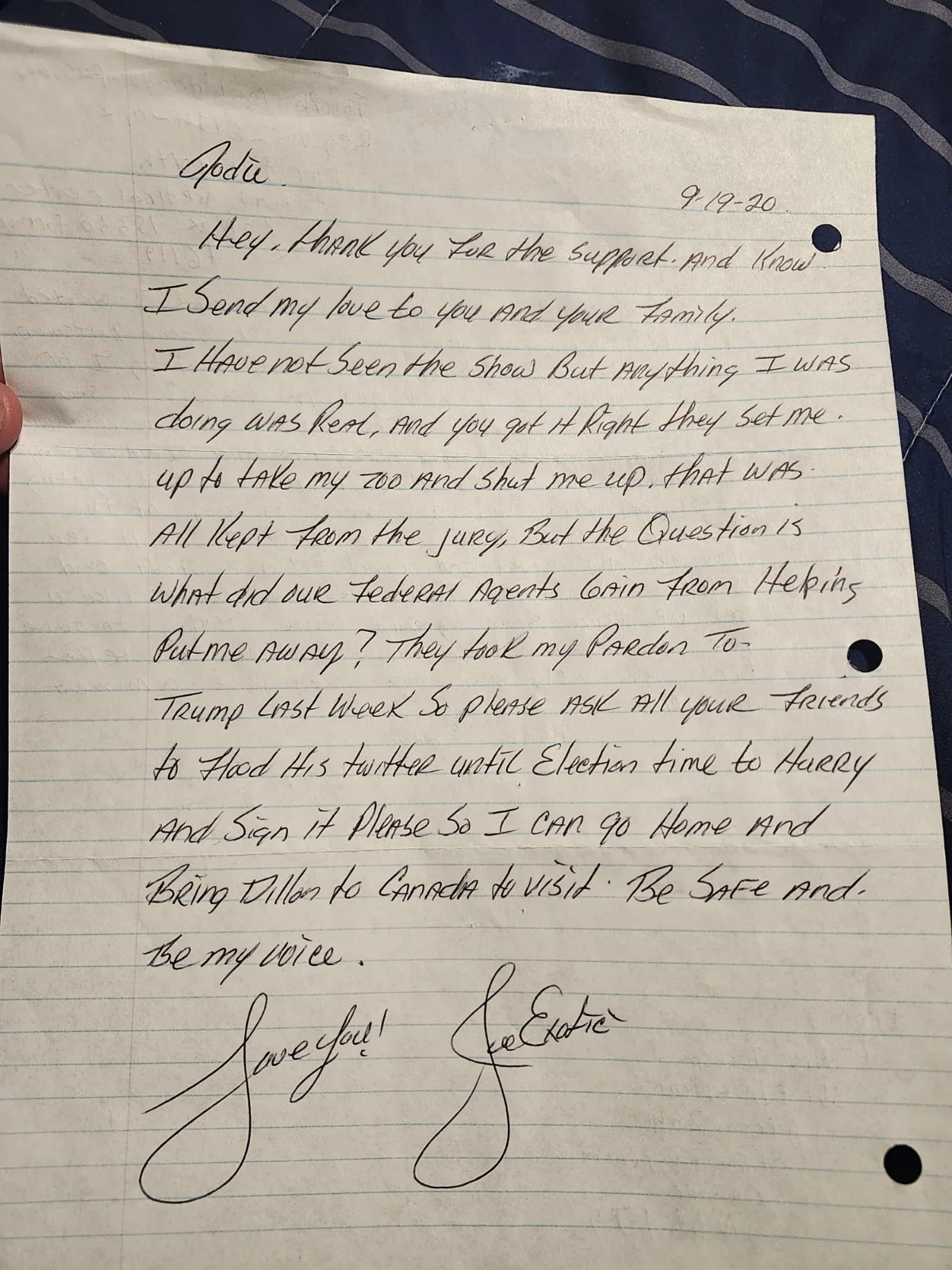 Joe Exotic Autograph Signed "The Tiger King" 8.5x11 Hand Written Letter Coa, image 2