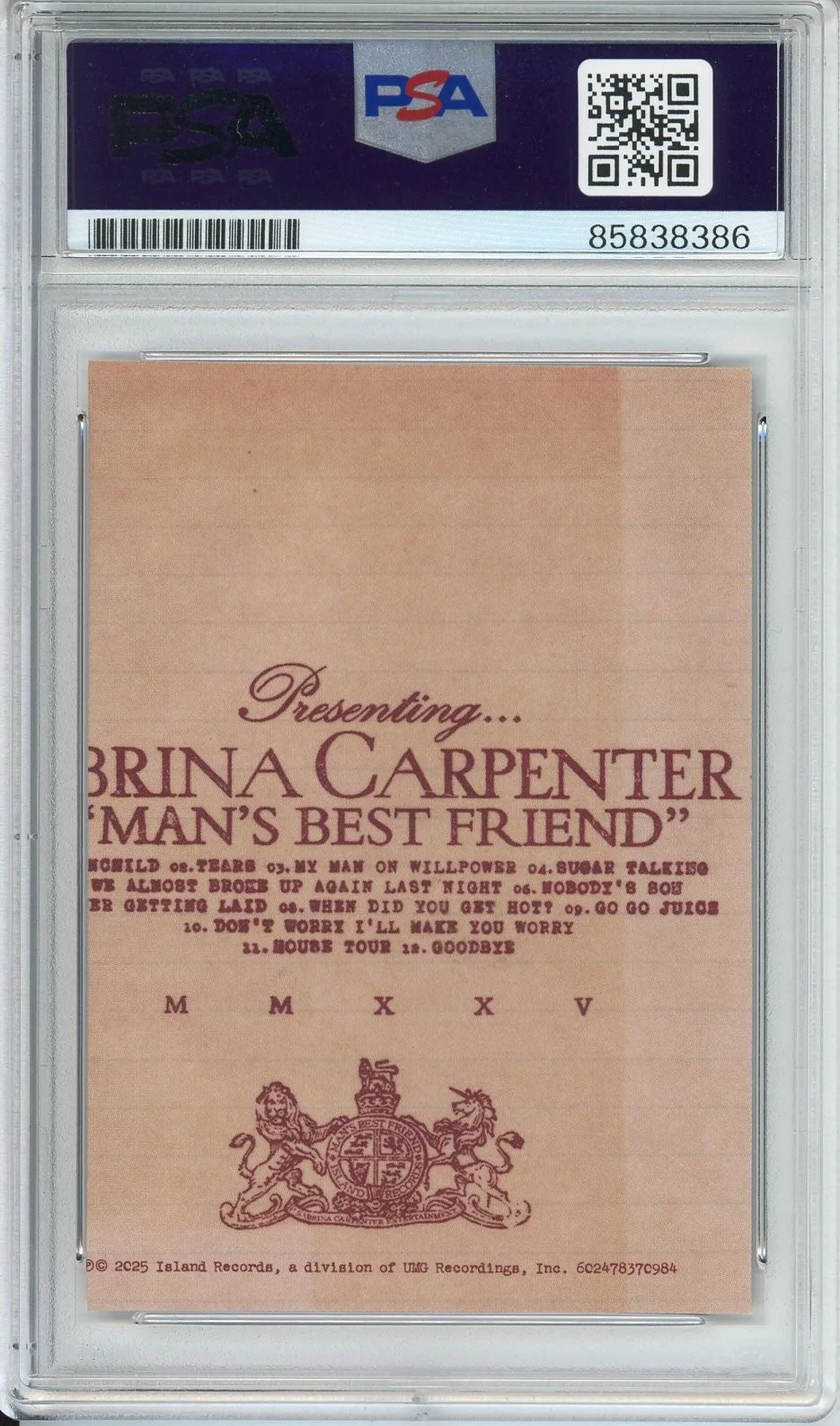 SIGNED Sabrina Carpenter Man's Best Friend Album Picture Card PSA DNA COA AUTO, изображение 2