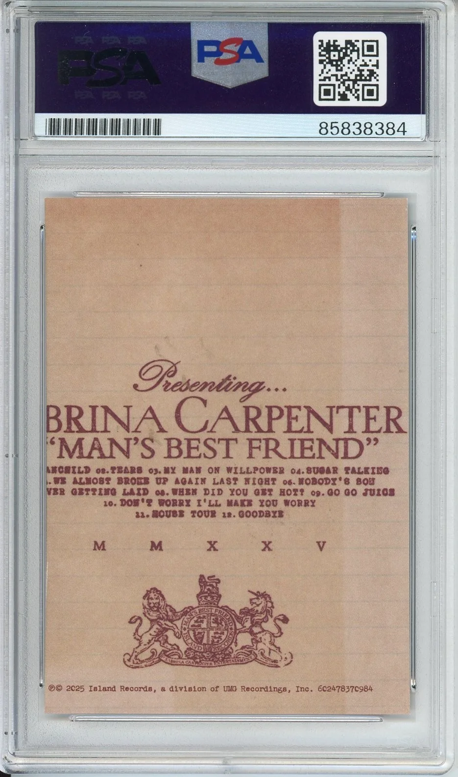 SIGNED Sabrina Carpenter Man's Best Friend Album Art Card PSA DNA COA AUTOGRAPH, изображение 2