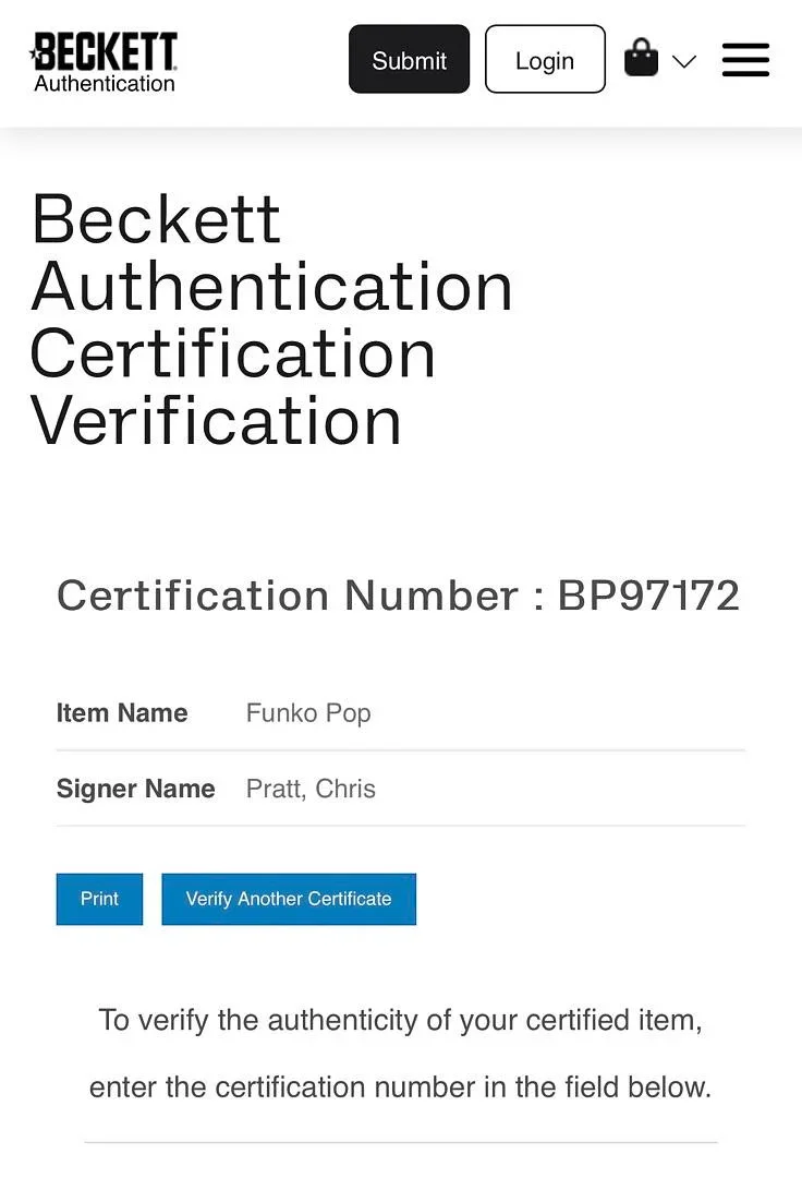 Chris Pratt — Chris Pratt Signed Funko Pop #1240 "Star Lord" GOTG - Beckett COA, изображение 4