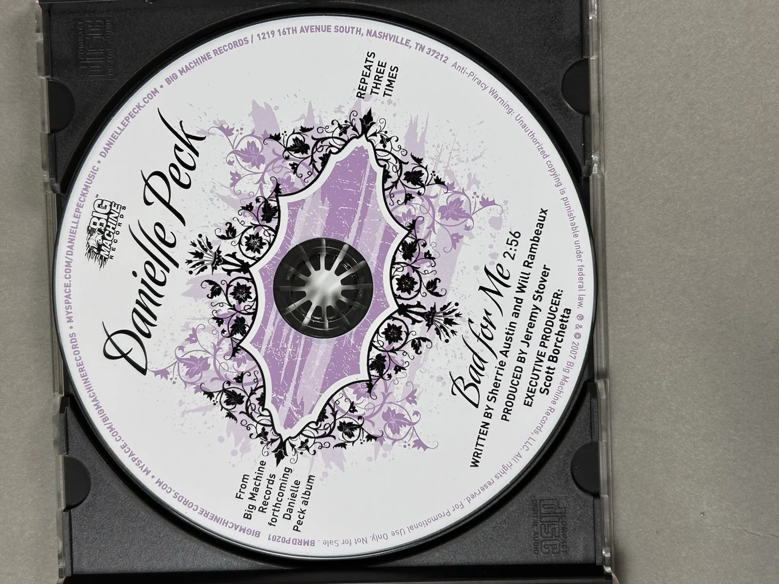 Danielle Peck Bad For Me CD Single + Signed Booklet Big Machine Records 2007, image 3