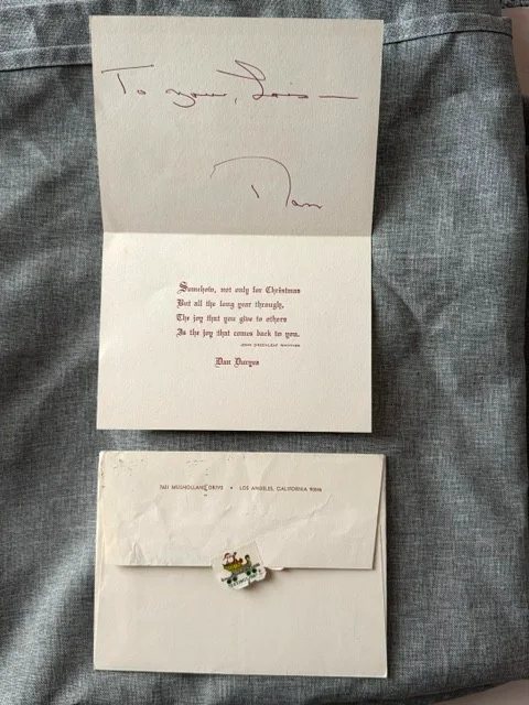 Dan Duryea — Signed Christmas Card from Actor Dan Duryea to Actress Lois Nettleton 1967