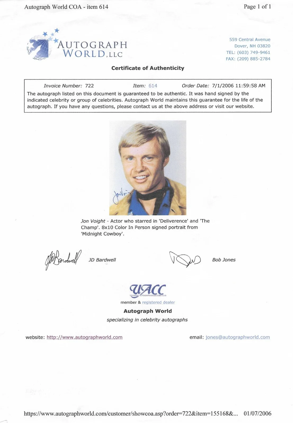 Jon Voight — JON VOIGHT Signed 8x10 with 2 COAs .. MIDNIGHT COWBOY, Deliverance, image 3
