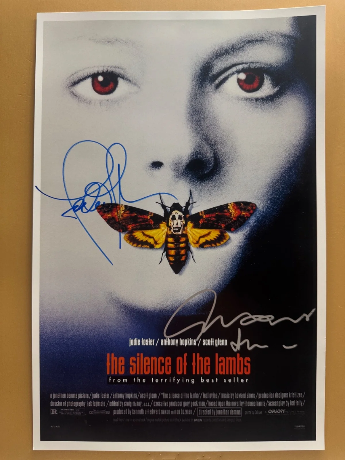 Jodie Foster and Anthony Hopkins — SIGNED THE SILENCE OF THE LAMBS 11x17 Movie Poster COA by 2 of the actors