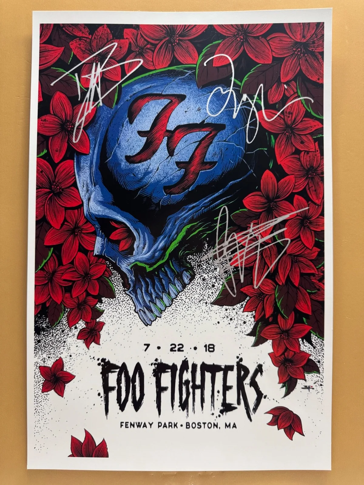Dave Grohl, Pat Smear, Taylor Hawkins — SIGNED FOO FIGHTERS Fenway 11x17 Band Poster COA by 3 band members - Ships FREE