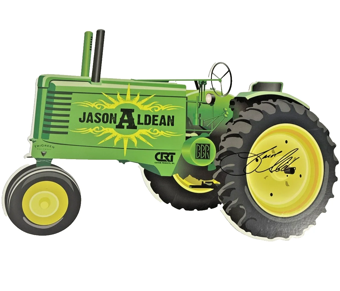 Jason Aldean — JASON ALDEAN SIGNED AUTOGRAPH BIG GREEN/yellow J Deere Colors TRACTOR CUT-OUT