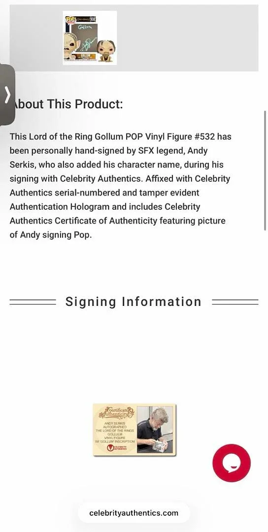 Andy Serkis — Andy Serkis Signed Funko #532 "Gollum" (LOTR) w/char name - Celebrity Authentics, image 5