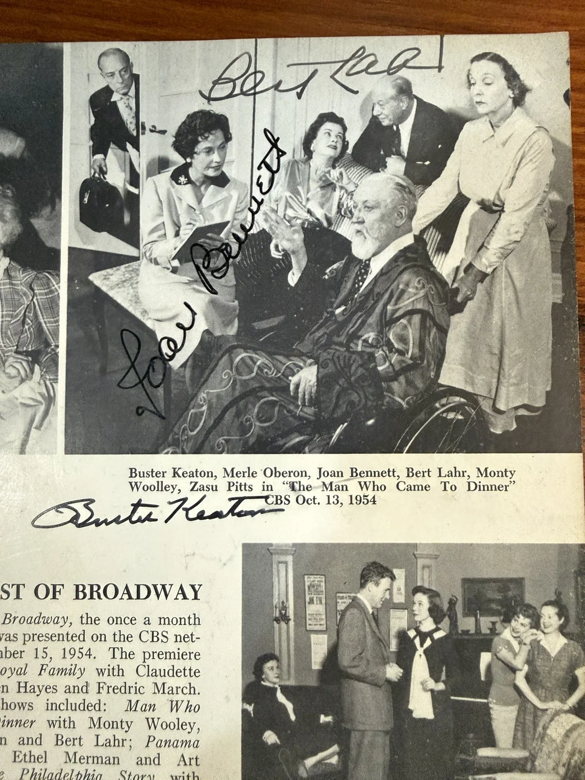 Best of Broadway Signed Buster Keaton, Thelma Ritter, Bert Lahr COA JSA, image 4