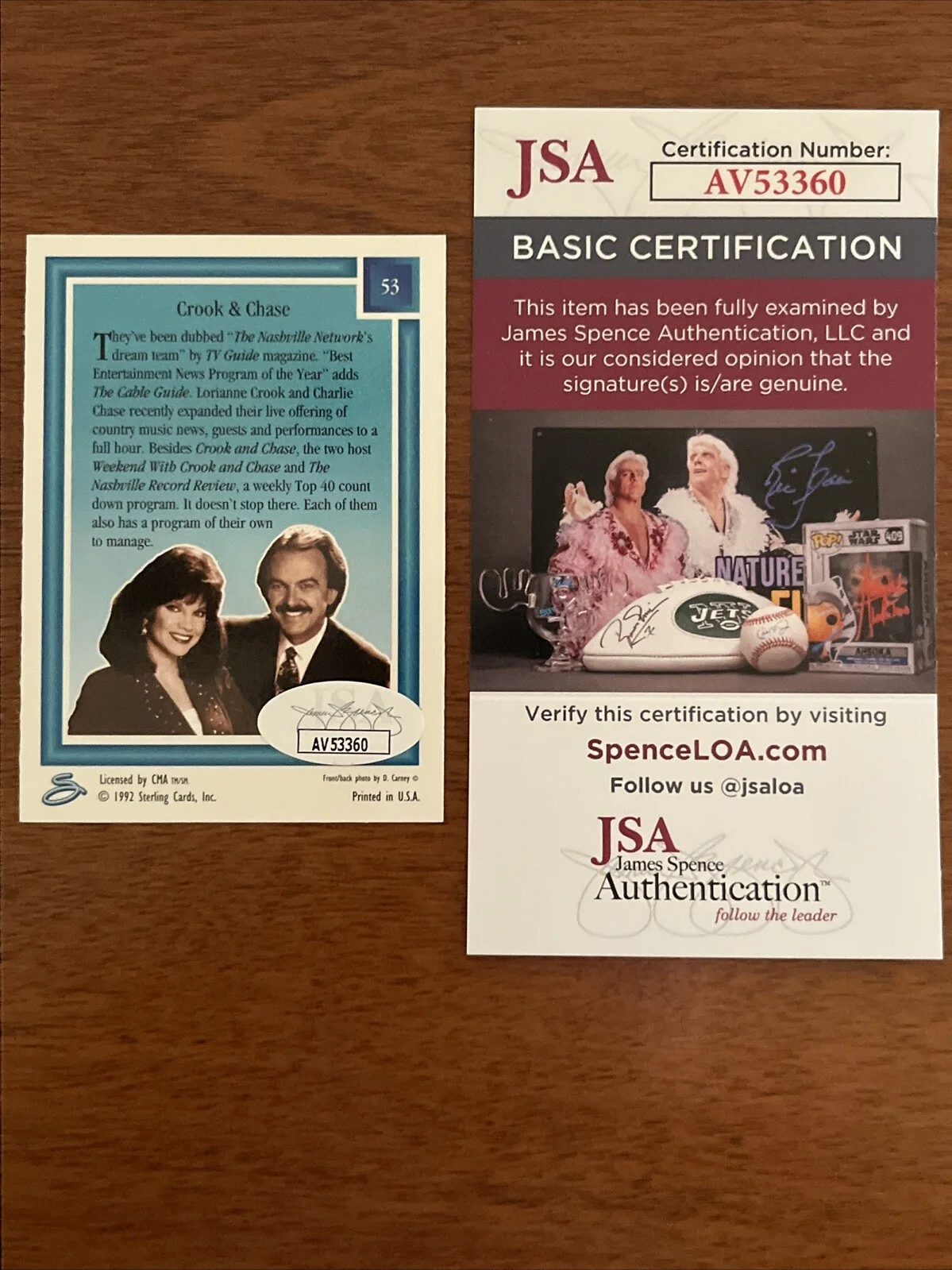 Crook & Chase Autographed Signed 1992 CMA Country Gold Trading Card JSA COA, изображение 3