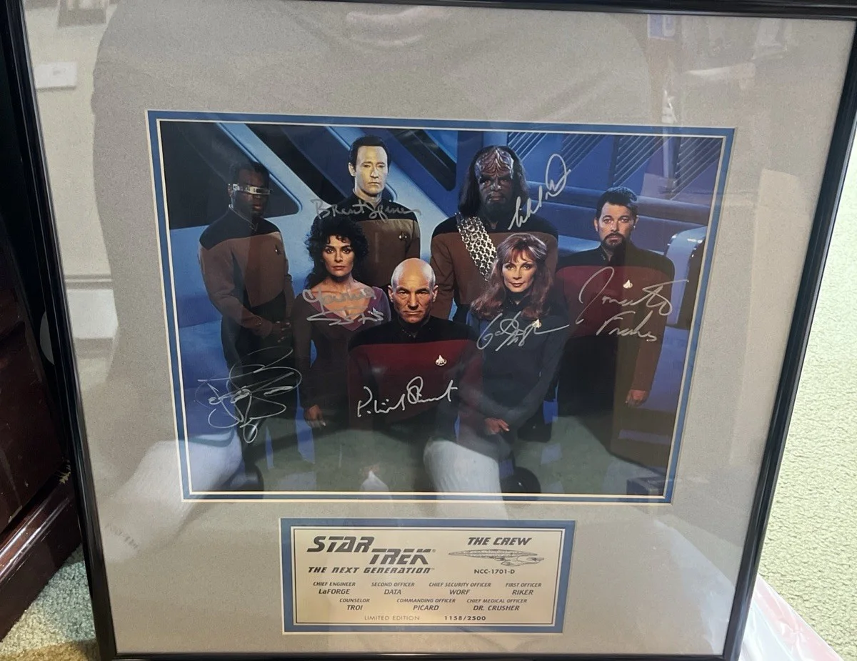 20” Star Trek Next Gen All 7 Crew Signed Framed Photo COA #1158/2500 Mint Autos, изображение 2