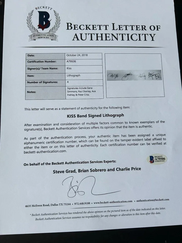KISS FULLY SIGNED DESTROYER POSTER/ LITHOGRAPH X4 BECKETT FULL COA, image 3