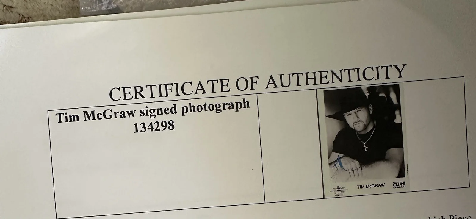 Tim McGraw Autographed Publicity Photograph by Curb Records with COA, изображение 2