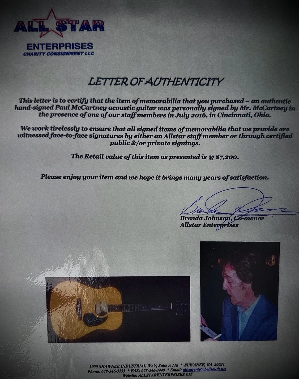 Huntington Acoustic Guitar Signed by Paul McCartney Allstar Enterprises COA, image 3