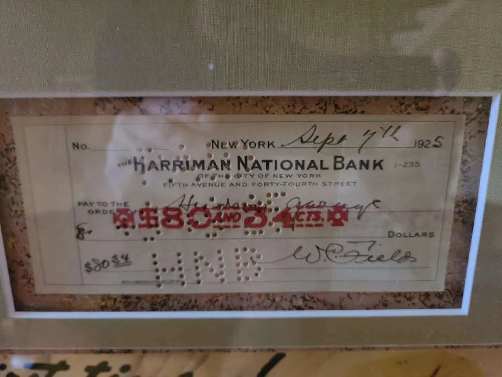 WC Fields Mae West — WC Fields Mae West JSA Loa Signed Dual Check Display Framed 35x34 Museum Quality, image 2