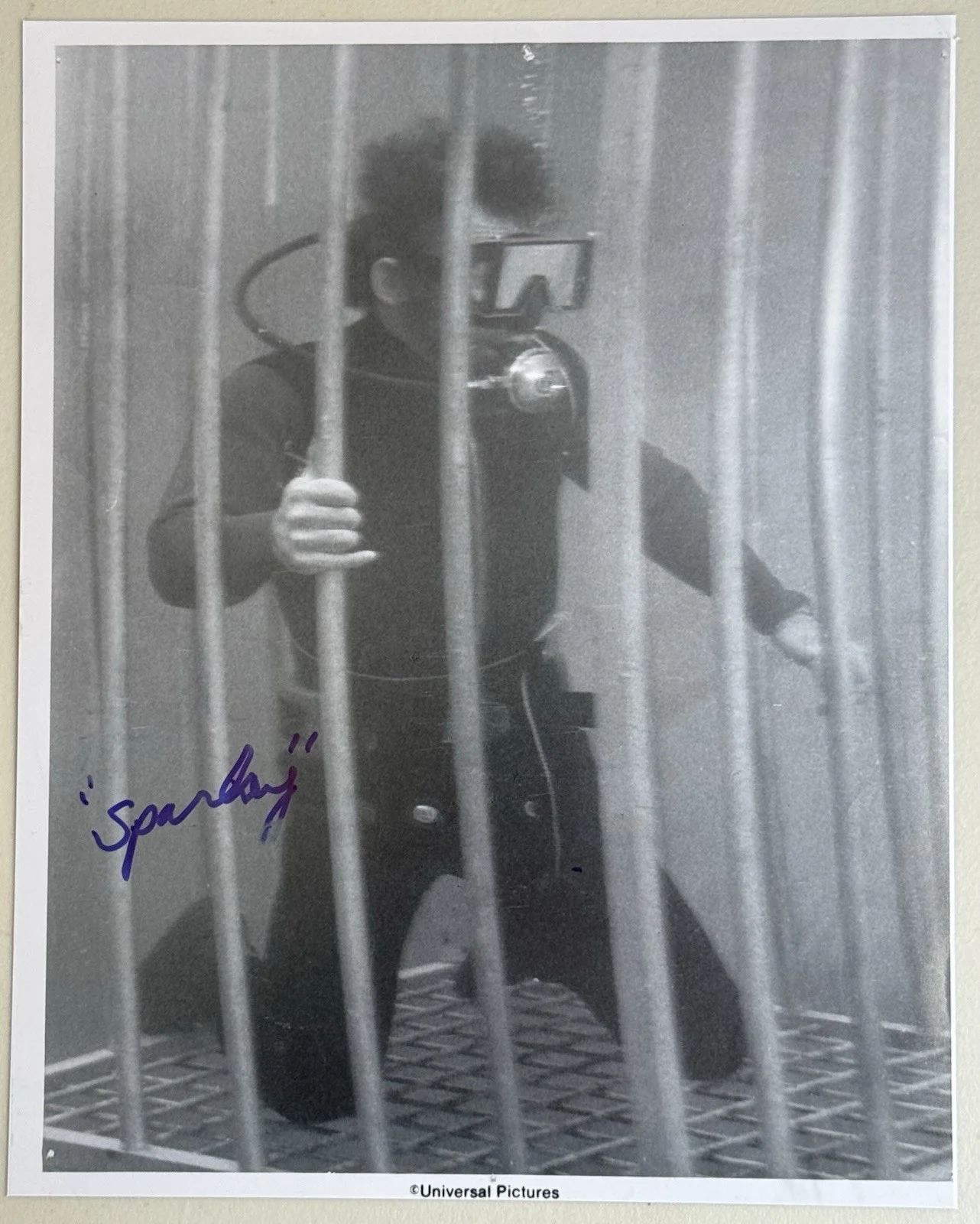 Frank Sparks — Frank Sparks Stunts SIGNED AUTOGRAPHED Hooper In Cage JAWS Photo Bw 8x10 K9 COA