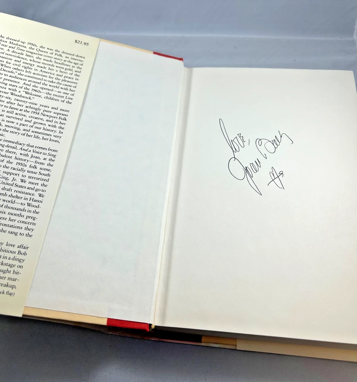 JOAN BAEZ Signed AND A VOICE TO SING WITH 1987 Hardcover Book WOODSTOCK Artist, изображение 4