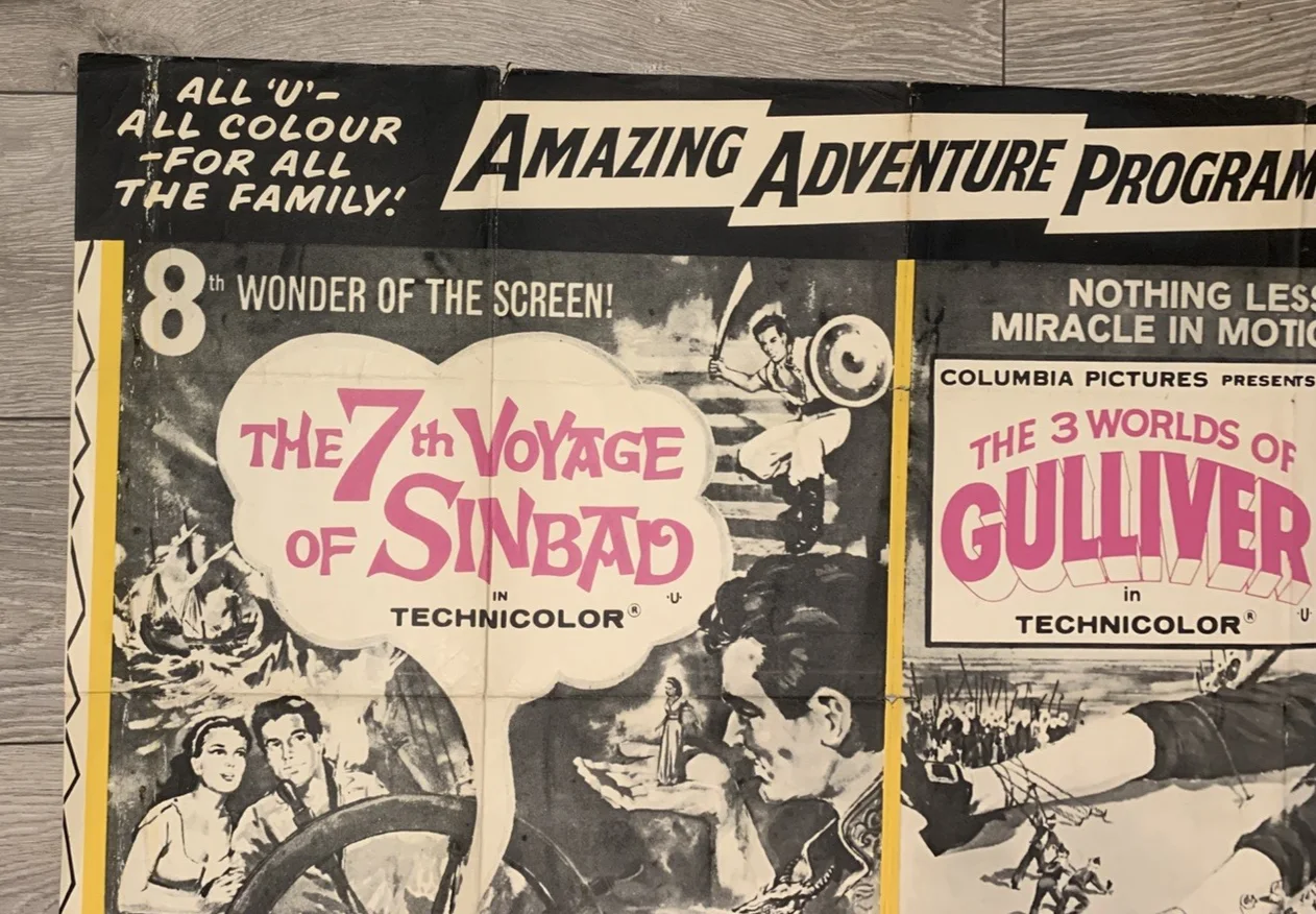 THE 7TH VOYAGE OF SINBAD/THE 3 WORLDS OF GULLIVER 1960 ORIGINAL UK QUAD, изображение 3