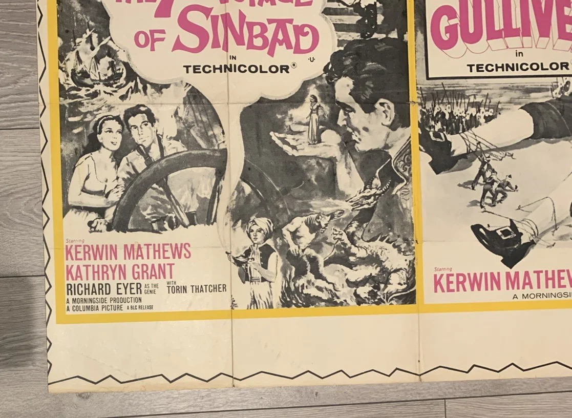 THE 7TH VOYAGE OF SINBAD/THE 3 WORLDS OF GULLIVER 1960 ORIGINAL UK QUAD, изображение 5