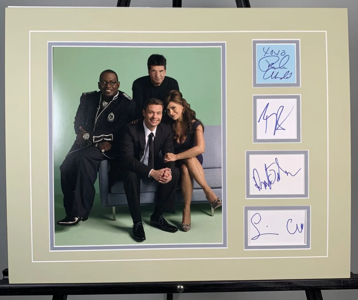 Simon Cowell, Paula Abdul, Randy Jackson, Ryan Seacrest — American Idol Judges Simon Cowell Autographed Signed Photo Display COA 14051