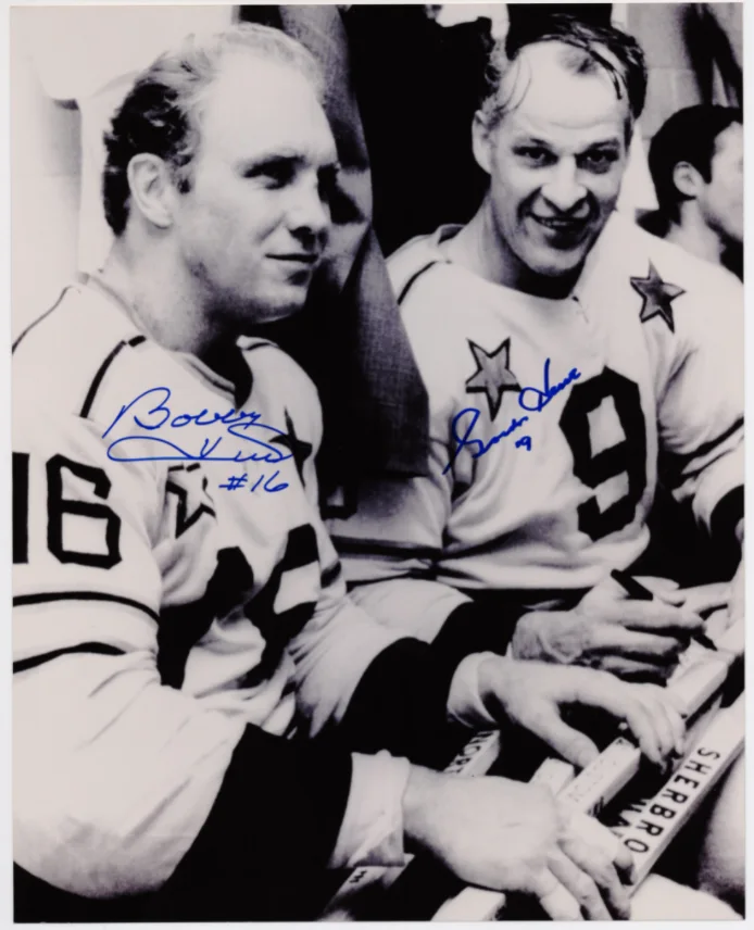 Louis Hayward — Gordie Howe & Bobby Hull HOF Autographed Signed 16x20 Photo AMCo COA 21983